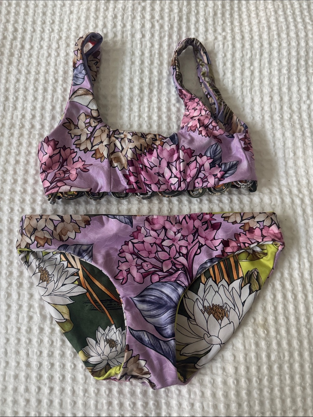 Agua Bendita Floral Kids Bikini in Lavender, Pink, Green